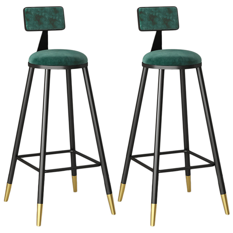 Modern Armless Backrest Counter Stool Iron Couture Bar Stool with Velvet Cushion and Pedal