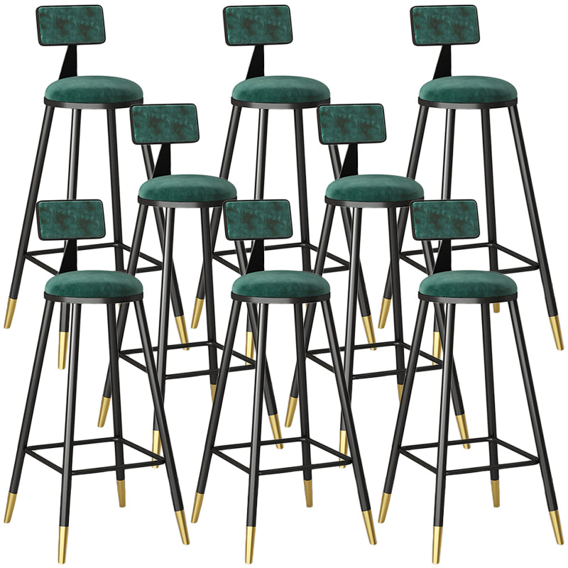 Modern Armless Backrest Counter Stool Iron Couture Bar Stool with Velvet Cushion and Pedal
