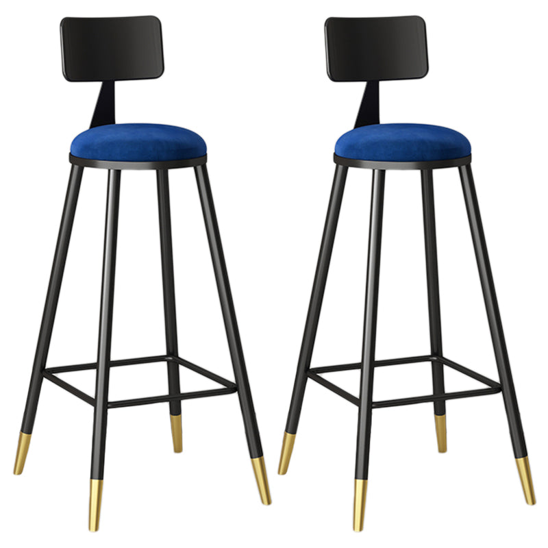 Modern Armless Backrest Counter Stool Iron Couture Bar Stool with Velvet Cushion and Pedal