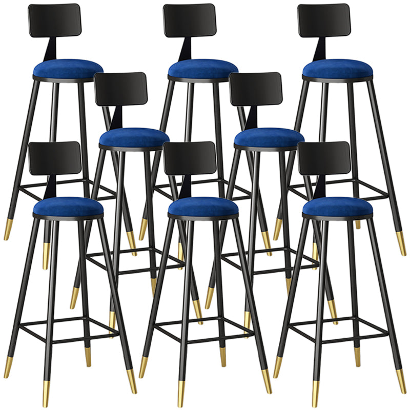 Modern Armless Backrest Counter Stool Iron Couture Bar Stool with Velvet Cushion and Pedal