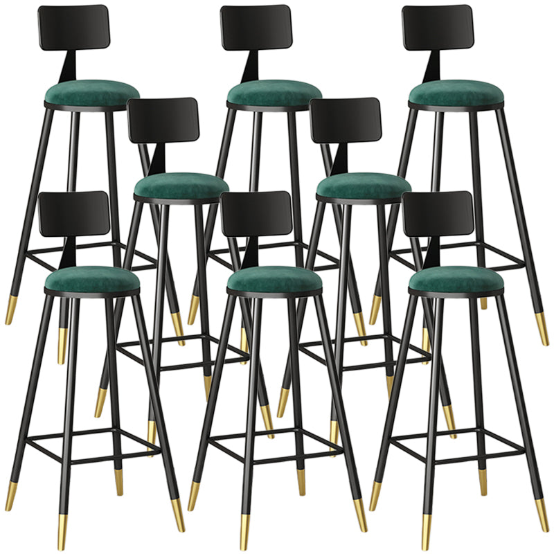 Modern Armless Backrest Counter Stool Iron Couture Bar Stool with Velvet Cushion and Pedal