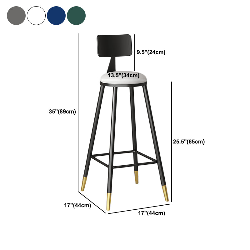 Modern Armless Backrest Counter Stool Iron Couture Bar Stool with Velvet Cushion and Pedal