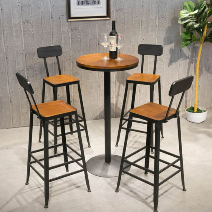 Industrial Circular Solid Wood Bar Table Set 1/2/3/5 Pieces Counter Table with High Stools