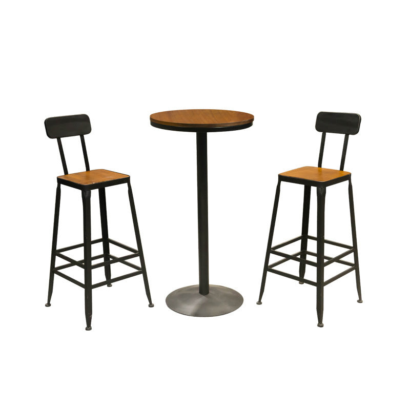 Industrial Circular Solid Wood Bar Table Set 1/2/3/5 Pieces Counter Table with High Stools