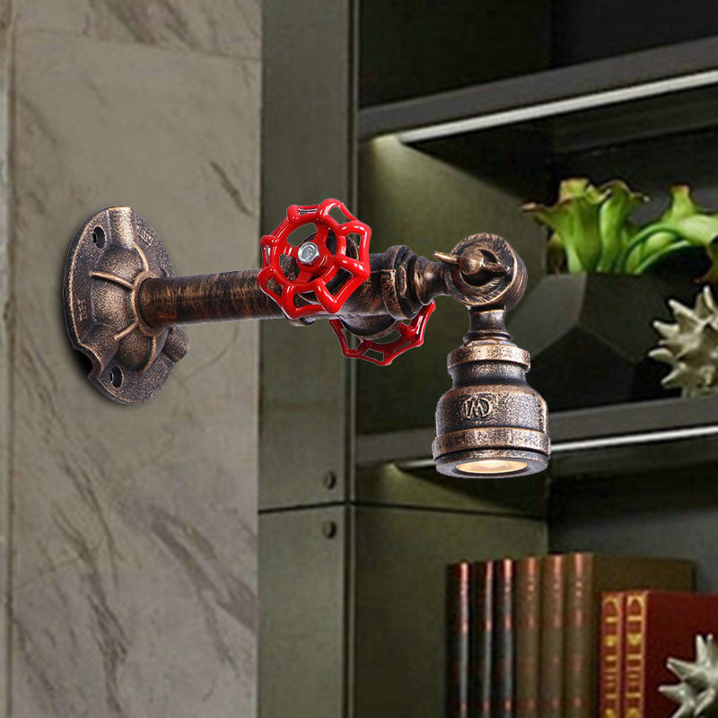 Bronze 1 Light Wall Sconce Antiqued Metallic Pipe and Valve Wall Mount Lamp, 8"/10" Wide