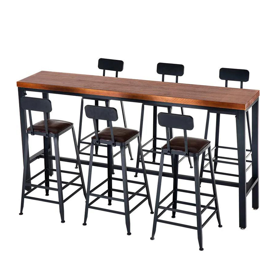 Industrial Rectangle Solid Wood Bar Table Set 1/7/9 Pieces Counter Table with Stools