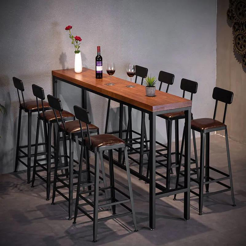 Industrial Rectangle Solid Wood Bar Table Set 1/7/9 Pieces Counter Table with Stools