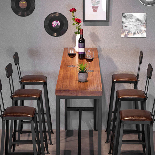 Industrial Rectangle Solid Wood Bar Table Set 1/7/9 Pieces Counter Table with Stools