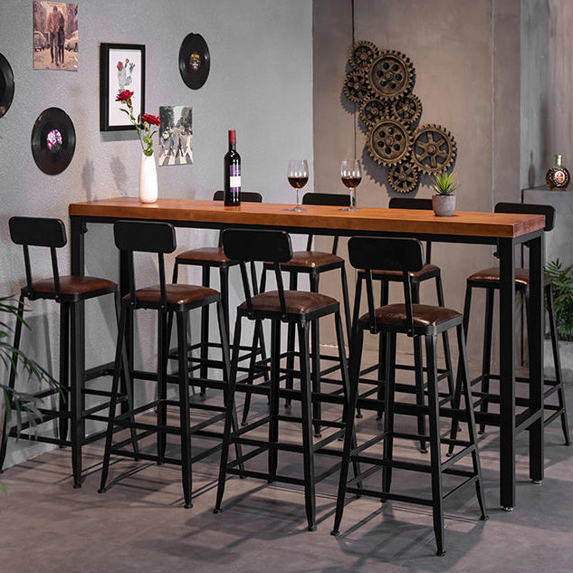 Industrial Rectangle Solid Wood Bar Table Set 1/7/9 Pieces Counter Table with Stools