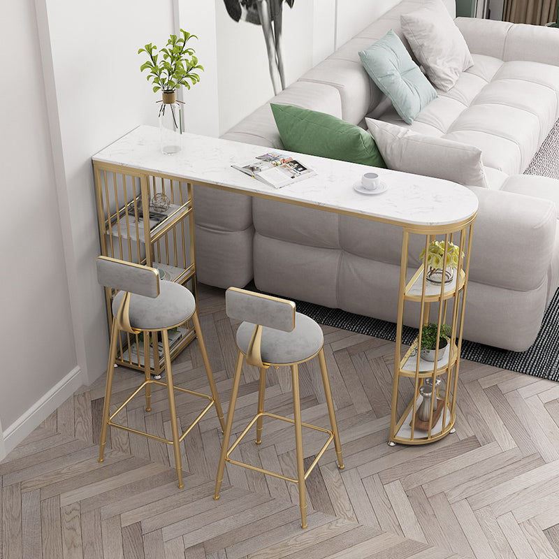 1/2/3 Pieces Glam Iron Bar Table Set White Faux Marble Top Bistro Set with Shelf