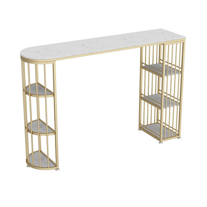 1/2/3 Pieces Glam Iron Bar Table Set White Faux Marble Top Bistro Set with Shelf