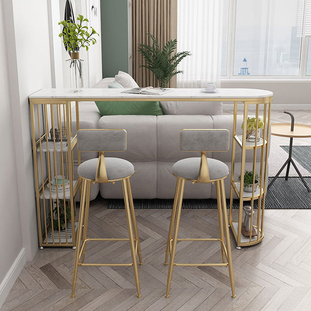 1/2/3 Pieces Glam Iron Bar Table Set White Faux Marble Top Bistro Set with Shelf