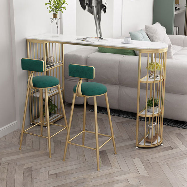 1/2/3 Pieces Glam Iron Bar Table Set White Faux Marble Top Bistro Set with Shelf