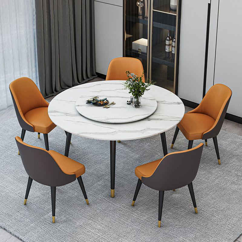 Glam Iron Dinette Set 1/4/5/6/7 Pieces Round White Sintered Stone Top Dining Table Set