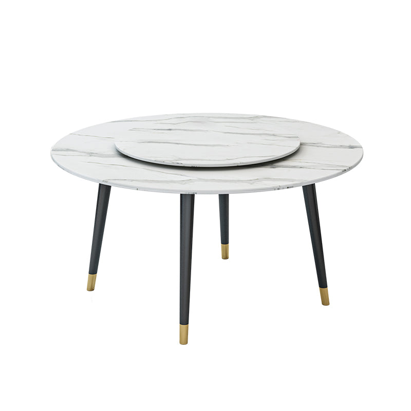 Glam Iron Dinette Set 1/4/5/6/7 Pieces Round White Sintered Stone Top Dining Table Set