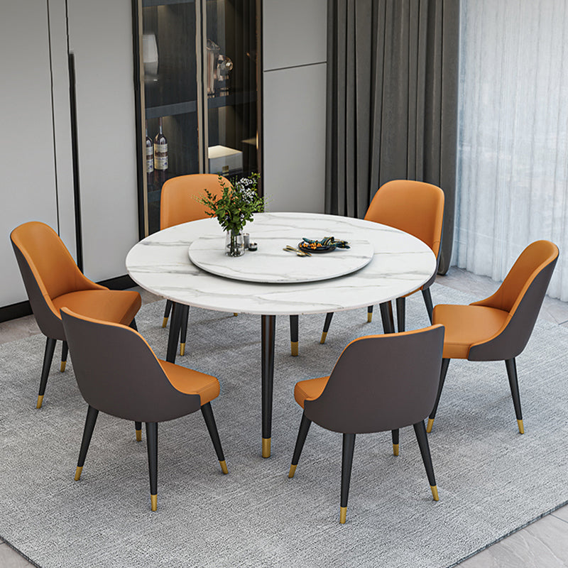 Glam Iron Dinette Set 1/4/5/6/7 Pieces Round White Sintered Stone Top Dining Table Set