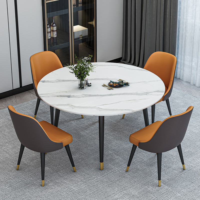 Glam Iron Dinette Set 1/4/5/6/7 Pieces Round White Sintered Stone Top Dining Table Set