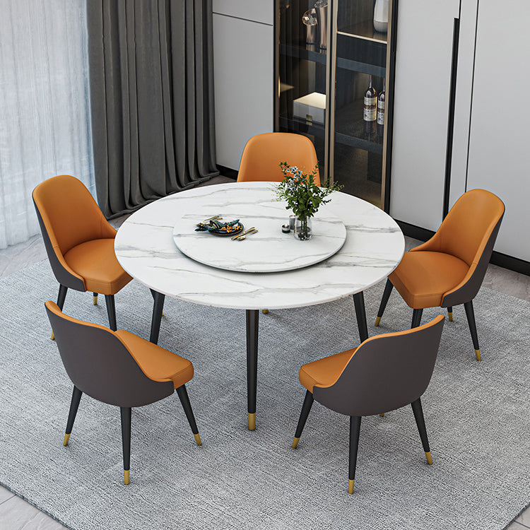 Glam Iron Dinette Set 1/4/5/6/7 Pieces Round White Sintered Stone Top Dining Table Set