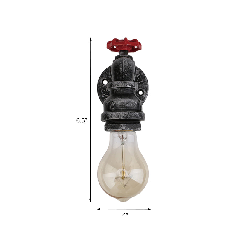 Black 1/2-Light Wall Lighting Industrial Metal Pipe and Valve Wall Mount Lamp Fixture for Balcony