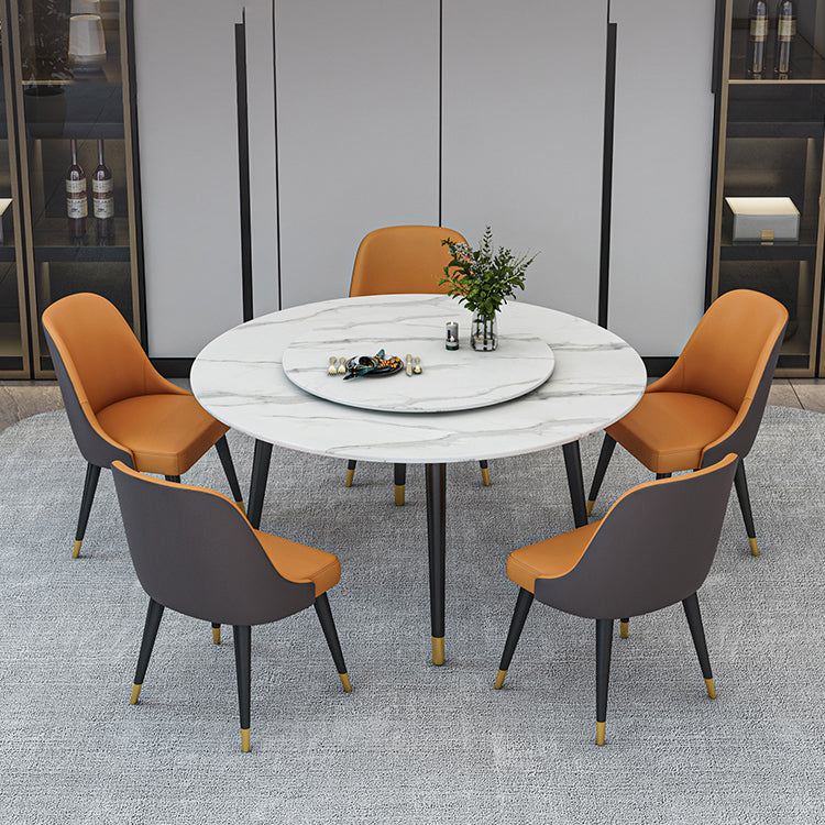 Glam Iron Dinette Set 1/4/5/6/7 Pieces Round White Sintered Stone Top Dining Table Set