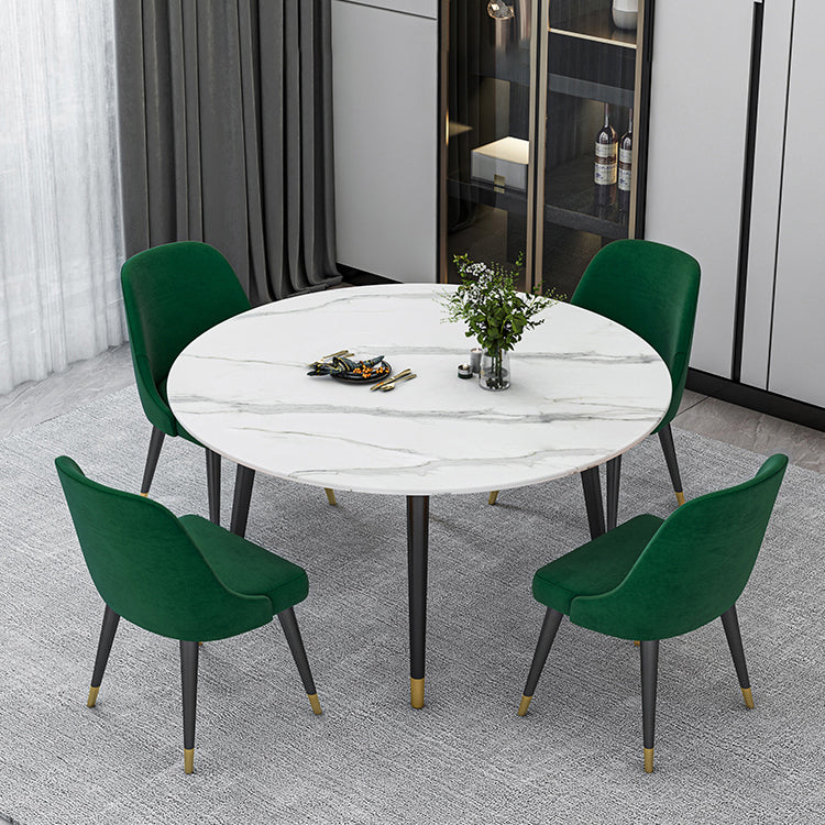 Glam Iron Dinette Set 1/4/5/6/7 Pieces Round White Sintered Stone Top Dining Table Set