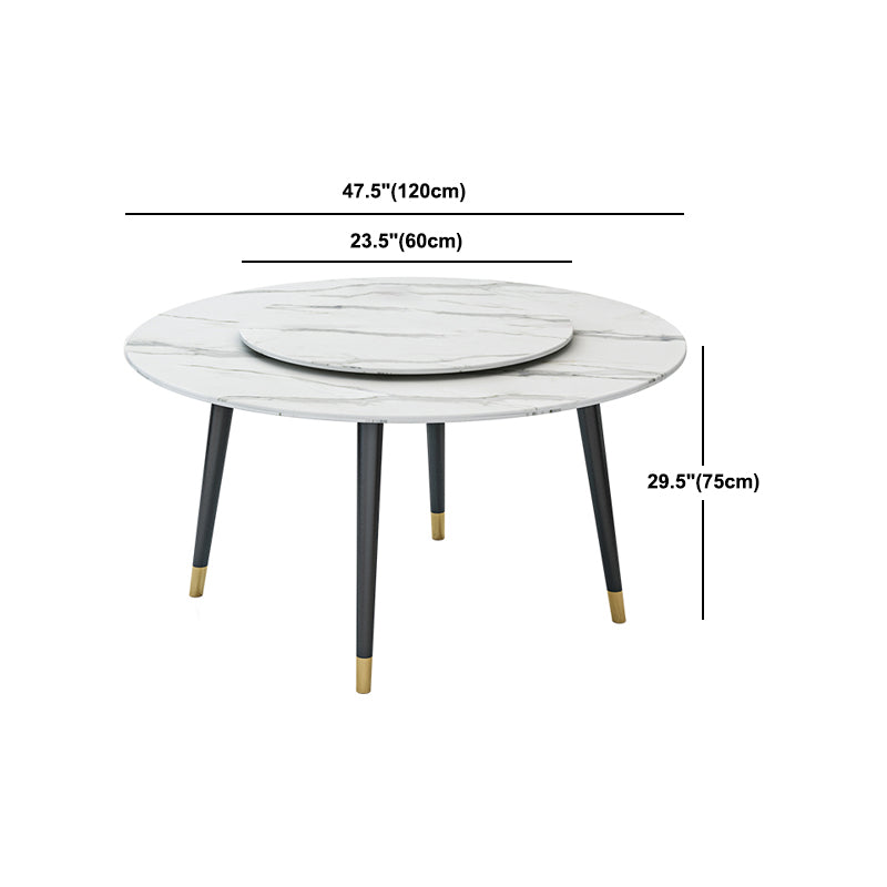 Glam Iron Dinette Set 1/4/5/6/7 Pieces Round White Sintered Stone Top Dining Table Set