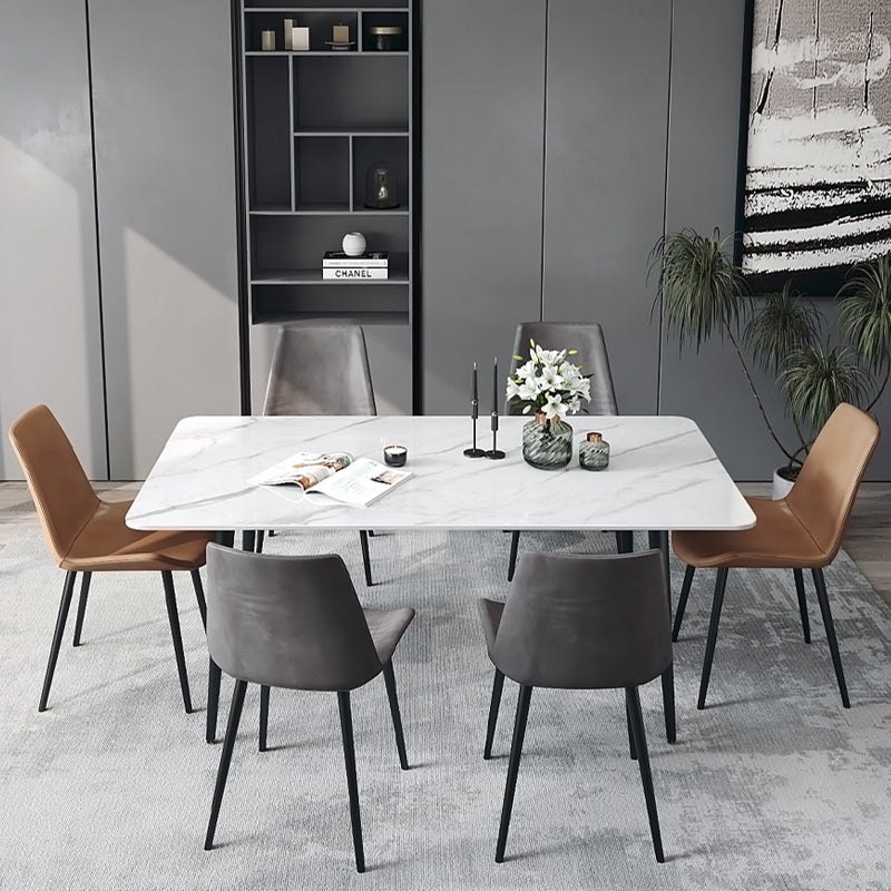 Designer Style White Dining Table Set 1/4/5/7 Pieces Stone and Metal Dinette Set