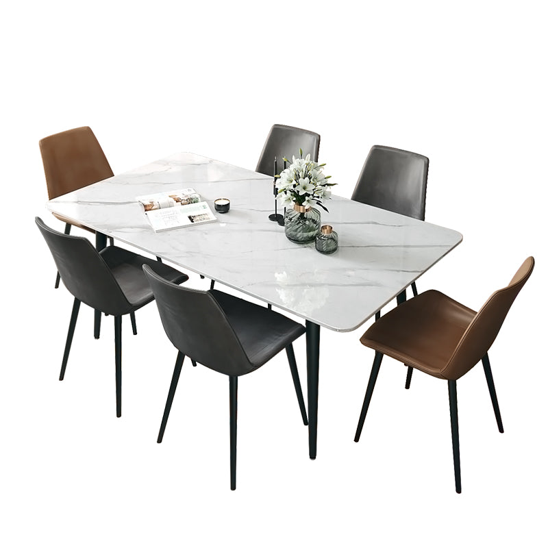 Designer Style White Dining Table Set 1/4/5/7 Pieces Stone and Metal Dinette Set