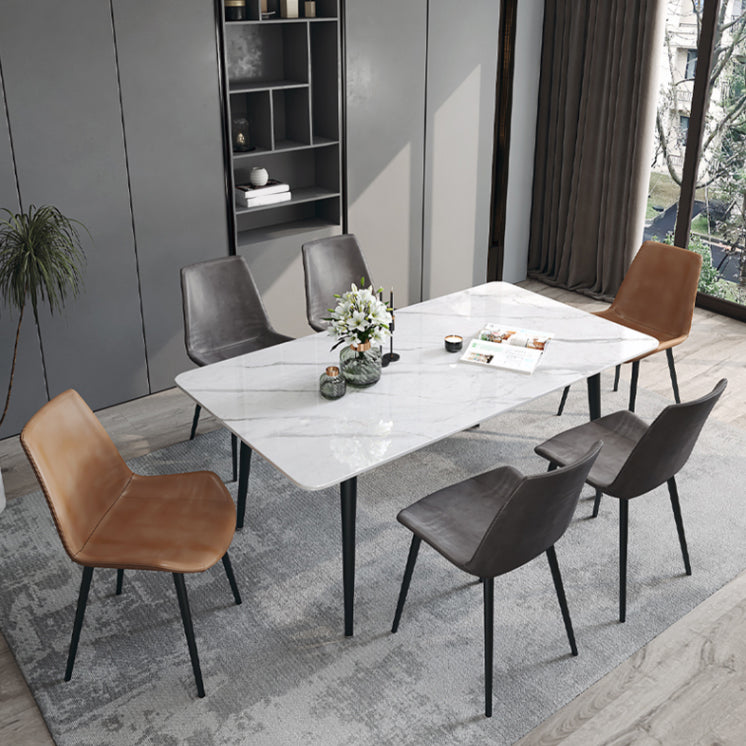 Designer Style White Dining Table Set 1/4/5/7 Pieces Stone and Metal Dinette Set