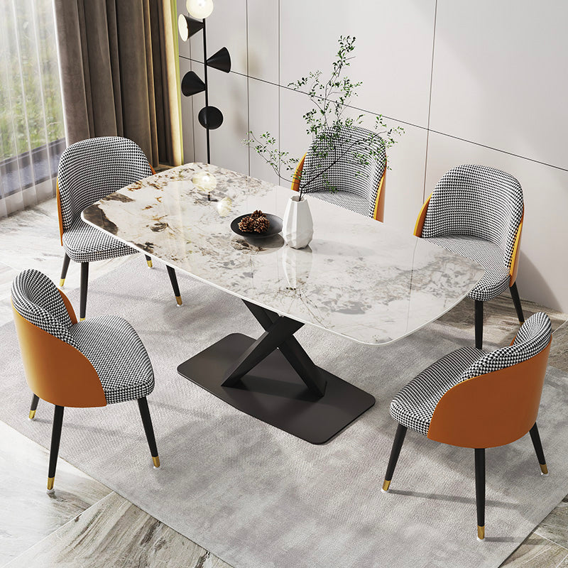 Designer Rectangle Dining Table Set 1/4/5/6/7 Pieces Gold Stone Top Dinette Set