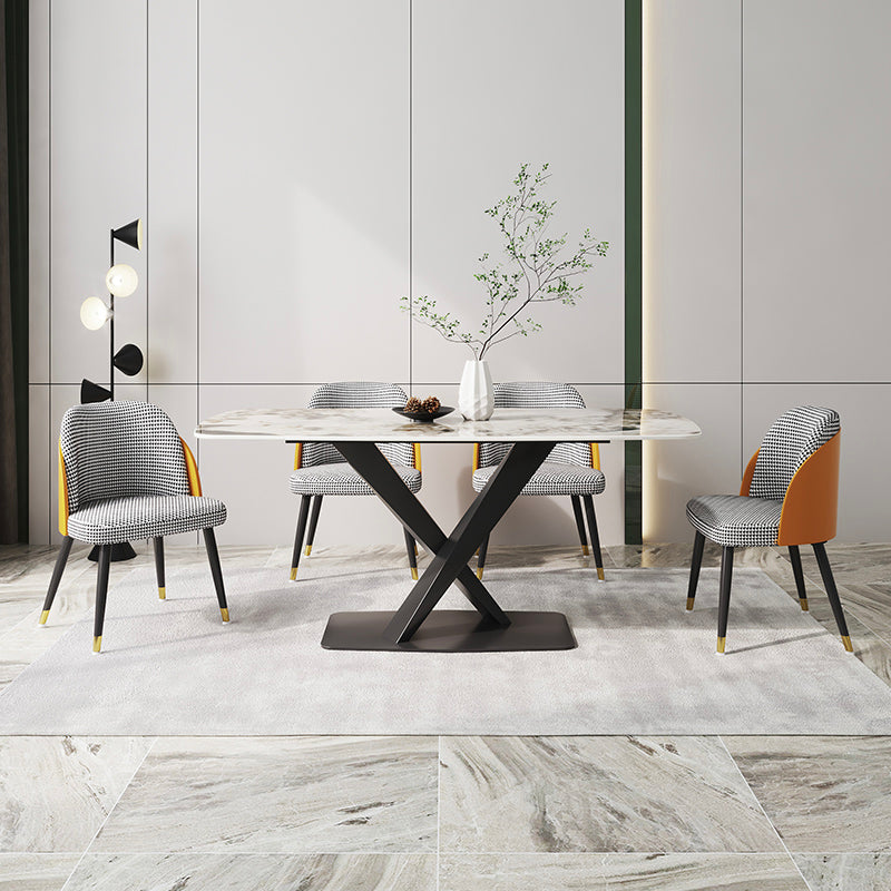 Designer Rectangle Dining Table Set 1/4/5/6/7 Pieces Gold Stone Top Dinette Set