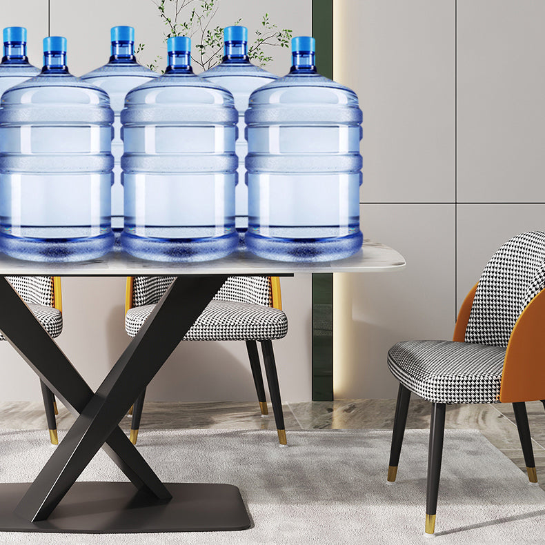 Designer Rectangle Dining Table Set 1/4/5/6/7 Pieces Gold Stone Top Dinette Set