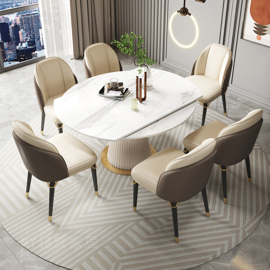 Nordic Glam Sintered Stone Round Table Set 1/4/7 Pieces Dining Set