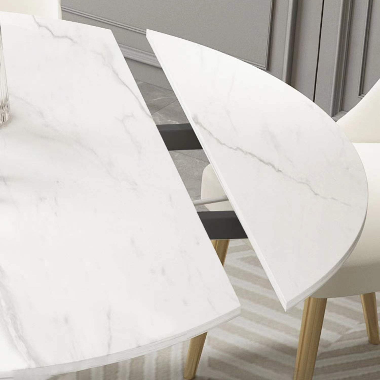 Nordic Glam Sintered Stone Round Table Set 1/4/7 Pieces Dining Set