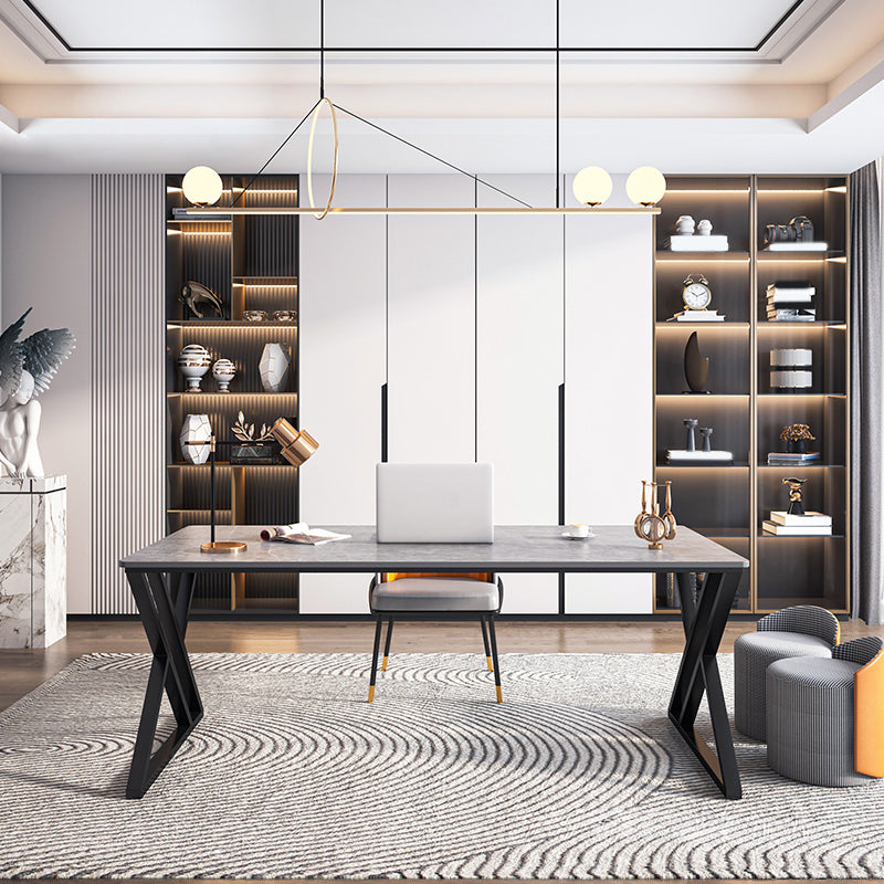 Modern Stone Top Dinette Set 1/2 Pieces Rectangle Dining Table Set in Grey