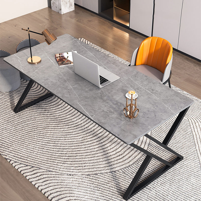 Modern Stone Top Dinette Set 1/2 Pieces Rectangle Dining Table Set in Grey