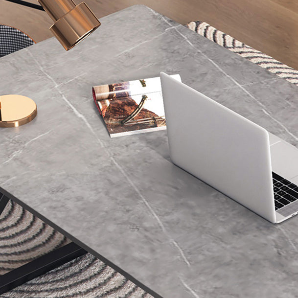 Modern Stone Top Dinette Set 1/2 Pieces Rectangle Dining Table Set in Grey