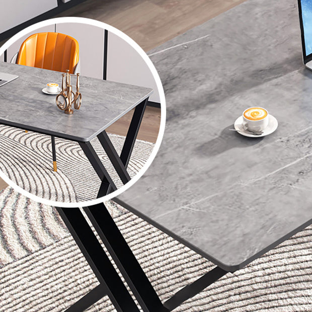 Modern Stone Top Dinette Set 1/2 Pieces Rectangle Dining Table Set in Grey