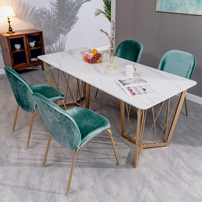 Contemporary Rectangle Dinette Set 1/2/4/5/7 Pieces White Marble Dining Table Set
