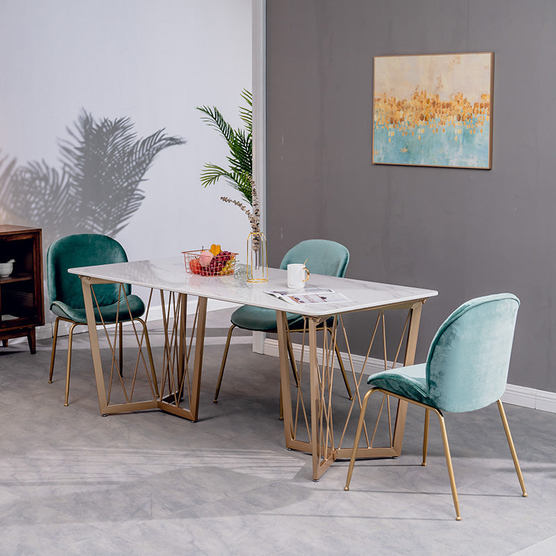 Contemporary Rectangle Dinette Set 1/2/4/5/7 Pieces White Marble Dining Table Set