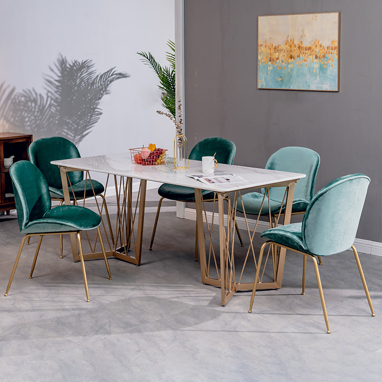 Contemporary Rectangle Dinette Set 1/2/4/5/7 Pieces White Marble Dining Table Set