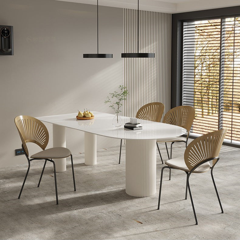 Stone Top Dining Table Traditional Luxury Dining Table with 3 Legs in White