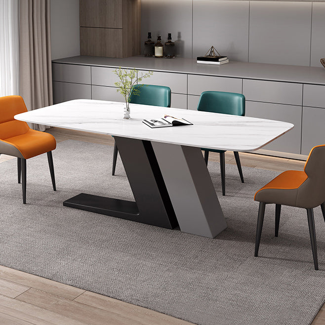 Industrial Sintered Stone Table for Restaurant Rectangle White Table with Double Pedestal