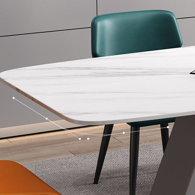 Industrial Sintered Stone Table for Restaurant Rectangle White Table with Double Pedestal