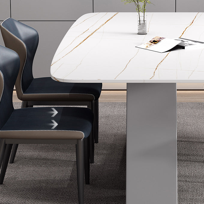 Industrial Sintered Stone Table for Restaurant Rectangle White Table with Double Pedestal