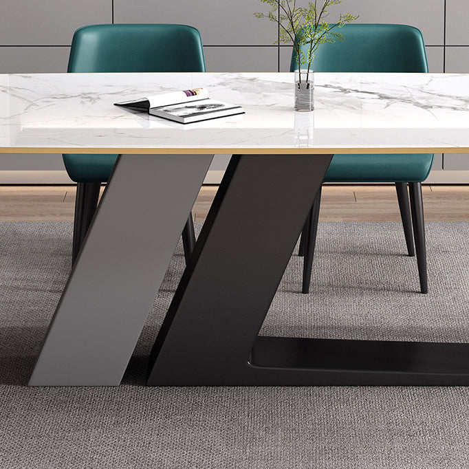 Industrial Sintered Stone Table for Restaurant Rectangle White Table with Double Pedestal