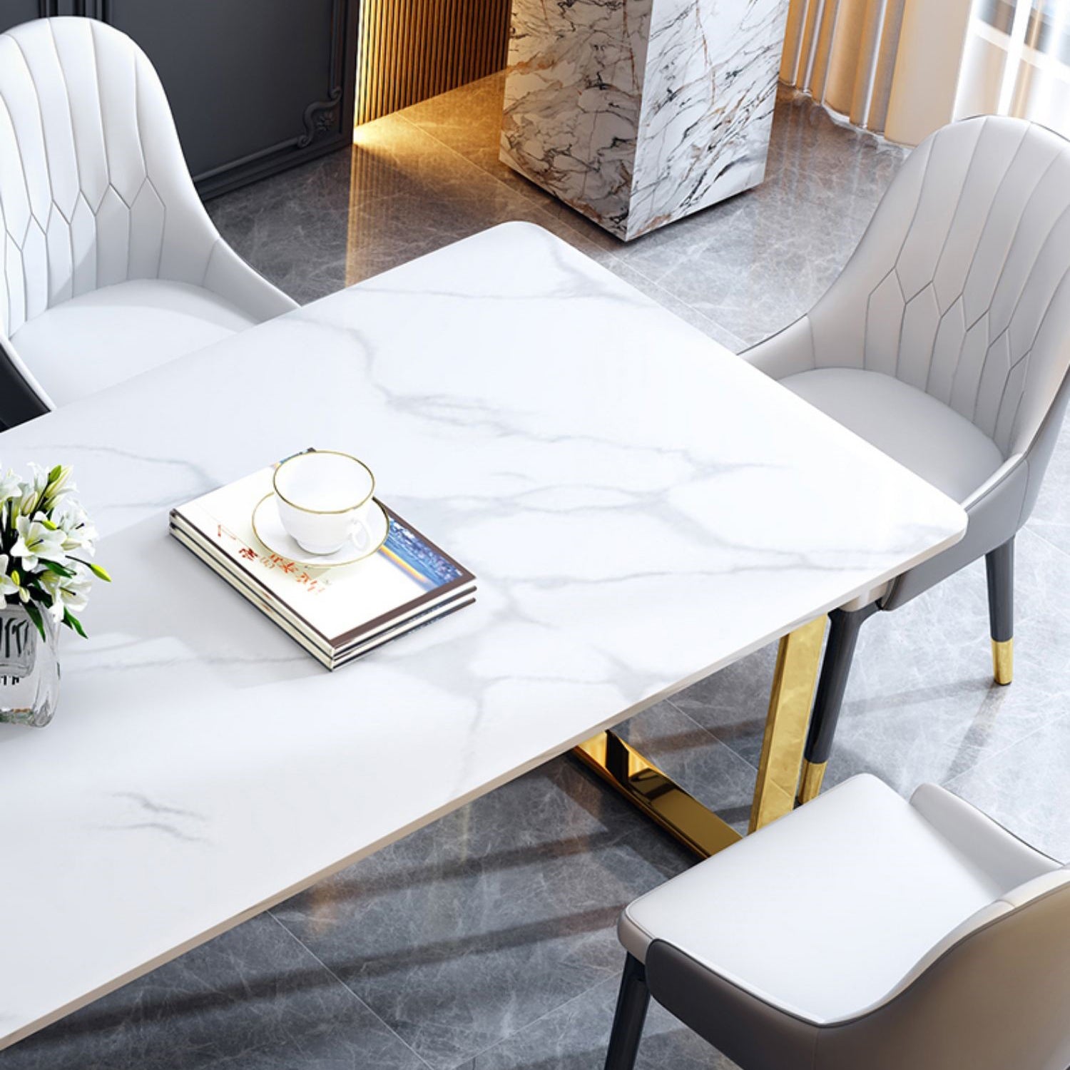 Traditional Luxury Sled Base Furniture Marble Dining Table for Dining Room