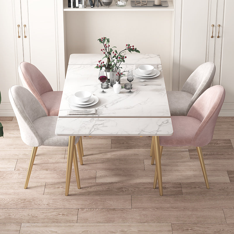 Rectangle Golden Base Dining Table Glam Stone 4 Legs Dining Table