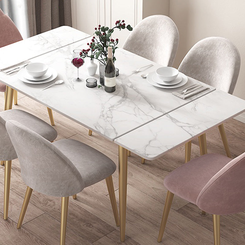 Rectangle Golden Base Dining Table Glam Stone 4 Legs Dining Table