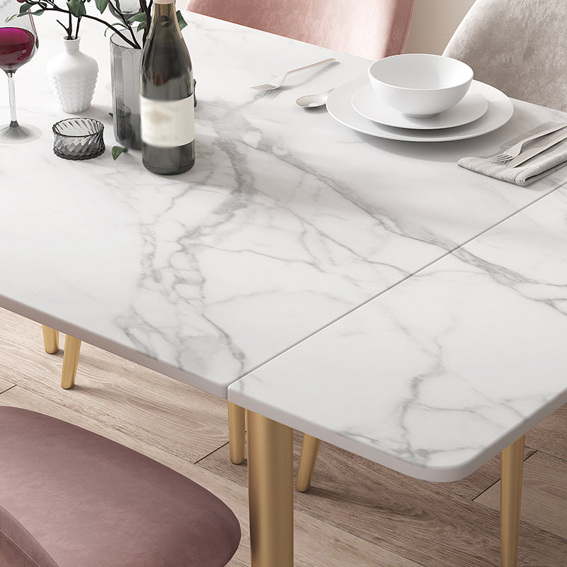Rectangle Golden Base Dining Table Glam Stone 4 Legs Dining Table